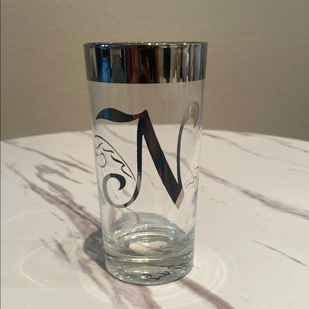 Monogrammed Glass with Silver Accent